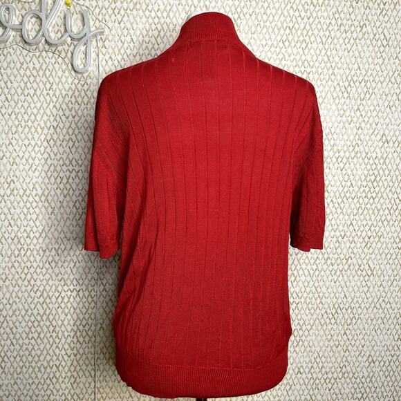 Vintage Evan-Picone 100% Silk Knit Red Mock Neck Short Sleeve Top Size L - Picture 7 of 9